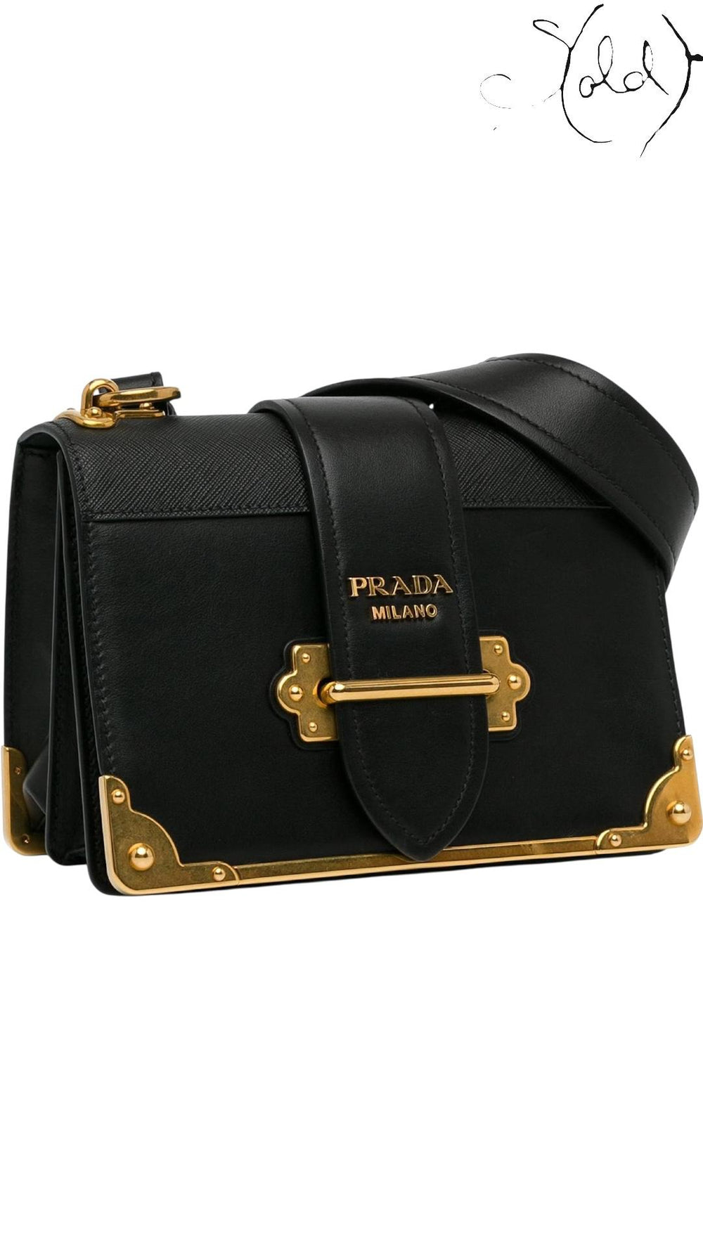 Prada Black Saffiano-Trimmed City Calf Cahier Crossbody Bag, Back view | Sold Attire