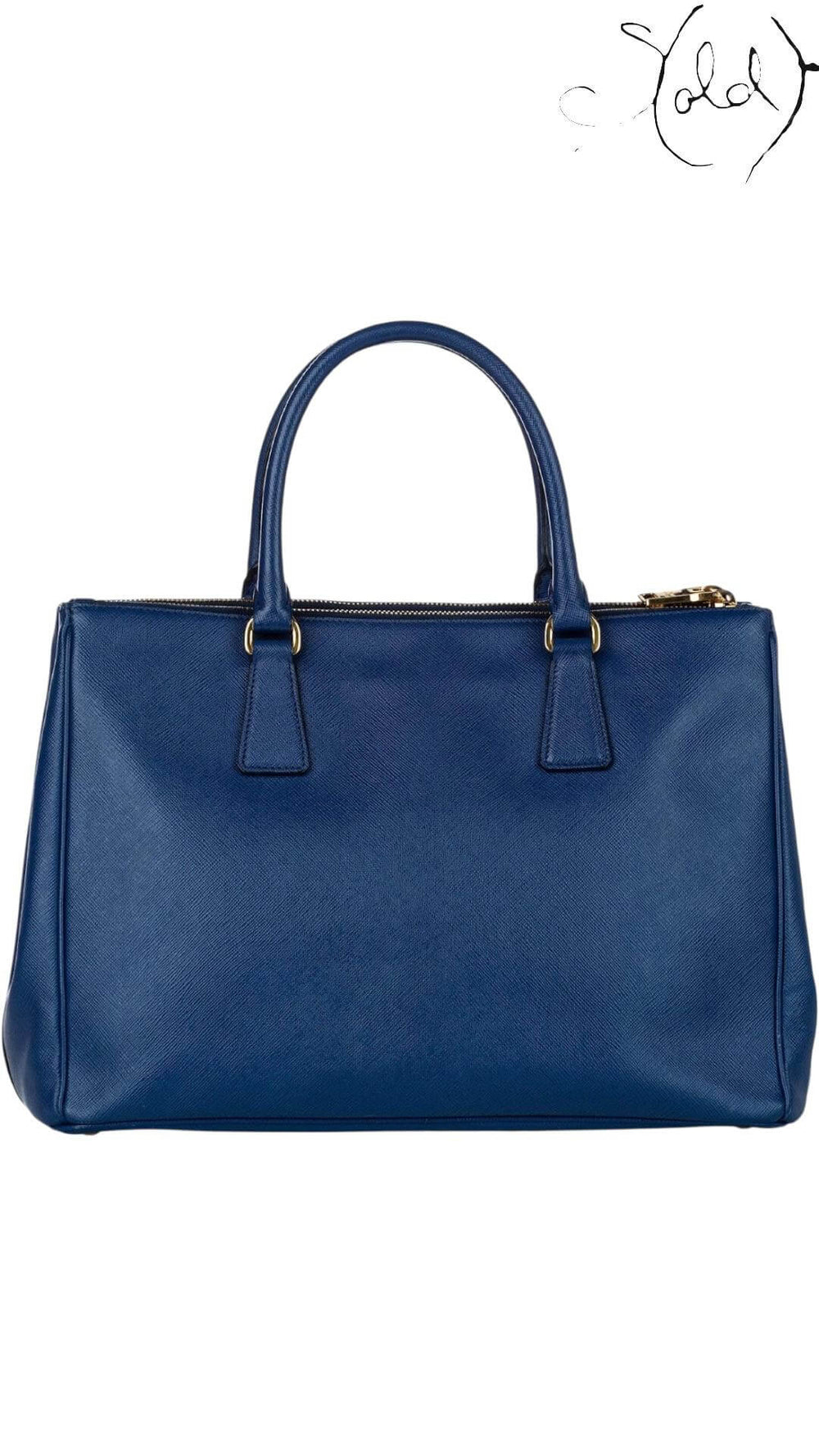 Prada Blue Saffiano Galleria Handbag – Iconic Shoulder Strap, Detail view | Sold Attire