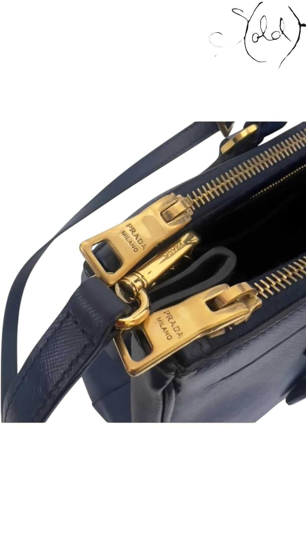 Prada Blue Saffiano Galleria Handbag – Iconic Shoulder Strap, Base view | Sold Attire