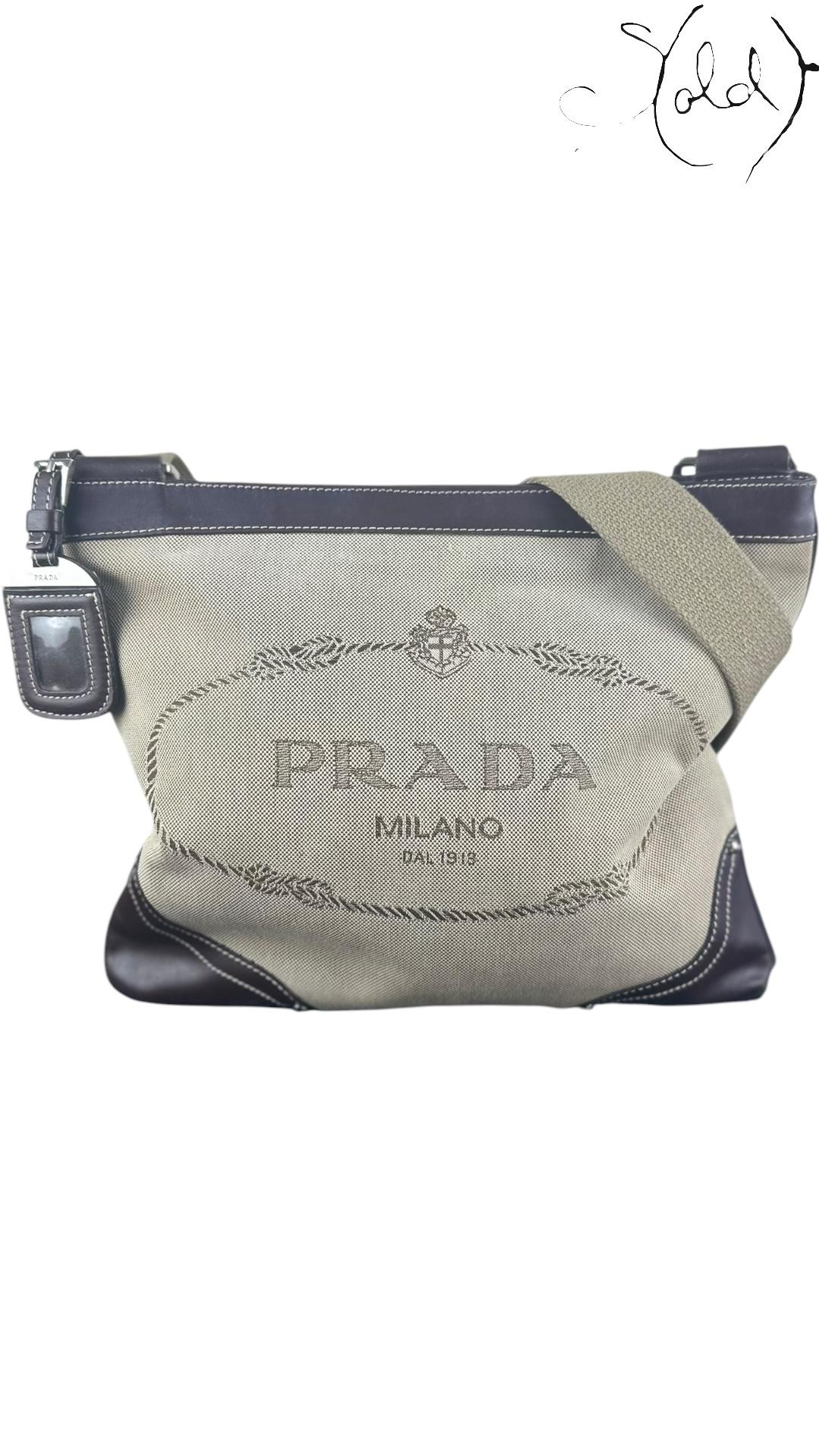 Prada Jacquard Messenger – Brown Logo Canvas | Sold Attire - Sold Attire