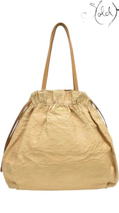 PRADA Metallic Gold Drawstring Tote – Tessuto Nylon & Leather, Authenticated Pre-Owned | Sold Attire