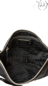 Prada Nylon and Leather Shoulder Bag Black, Base view | Sold Attire