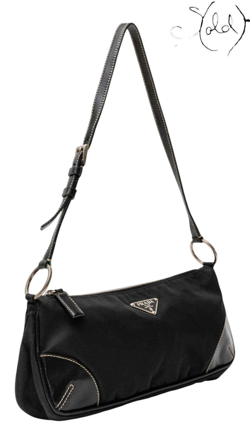 Prada Nylon and Leather Shoulder Bag Black, Back view | Sold Attire