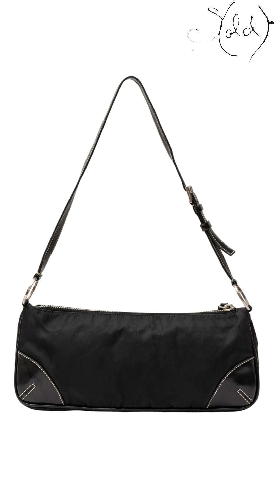 Prada Nylon and Leather Shoulder Bag Black | Sold Attire - Sold Attire