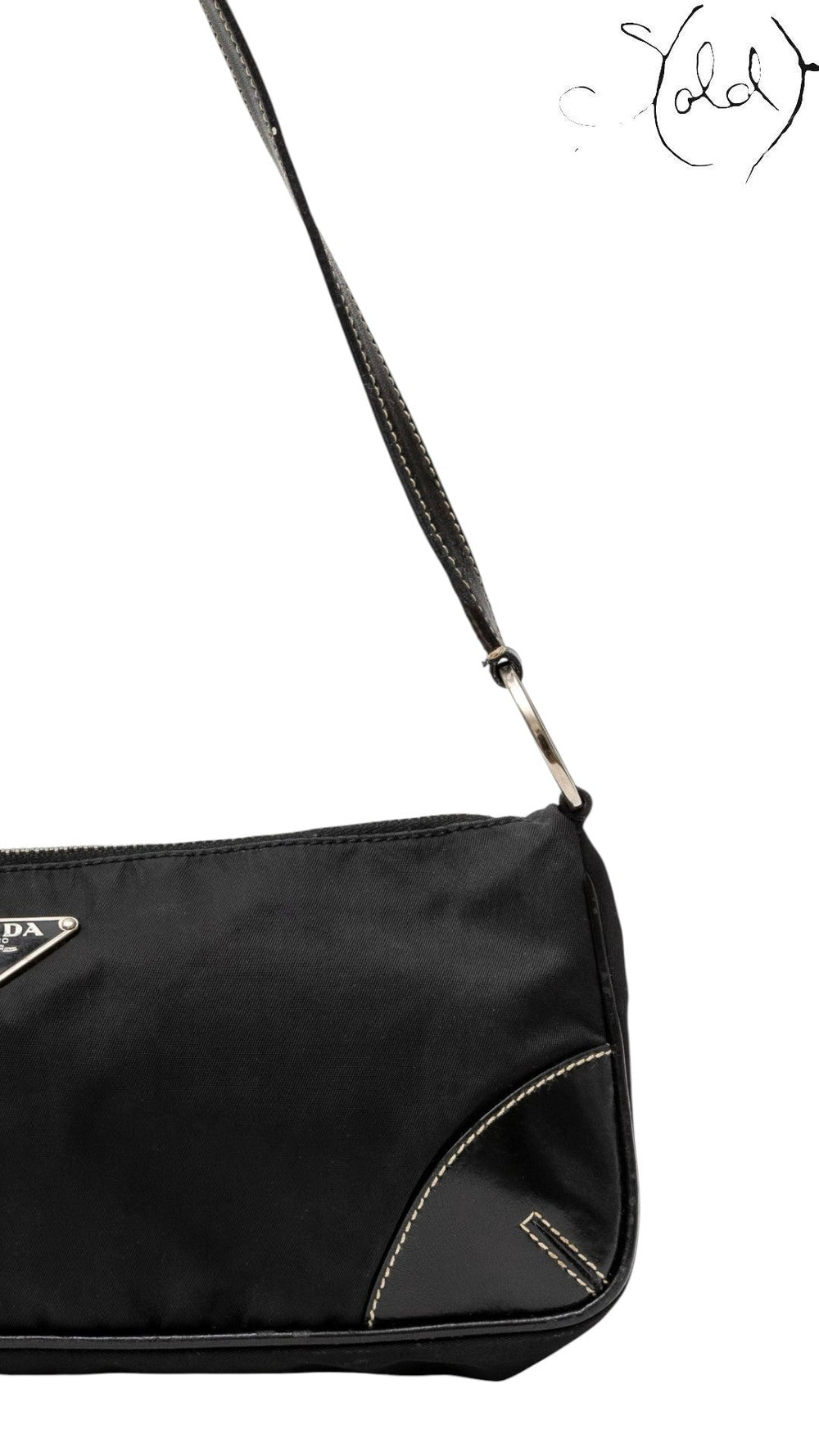 Prada Nylon and Leather Shoulder Bag Black, Side view | Sold Attire