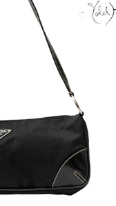 Prada Nylon and Leather Shoulder Bag Black, Side view | Sold Attire