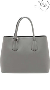 PRADA Saffiano Cuir 2-Way Large Tote – Graphite Grey Elegance, Detail view | Sold Attire