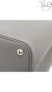 PRADA Saffiano Cuir 2-Way Large Tote – Graphite Grey Elegance, Base view | Sold Attire