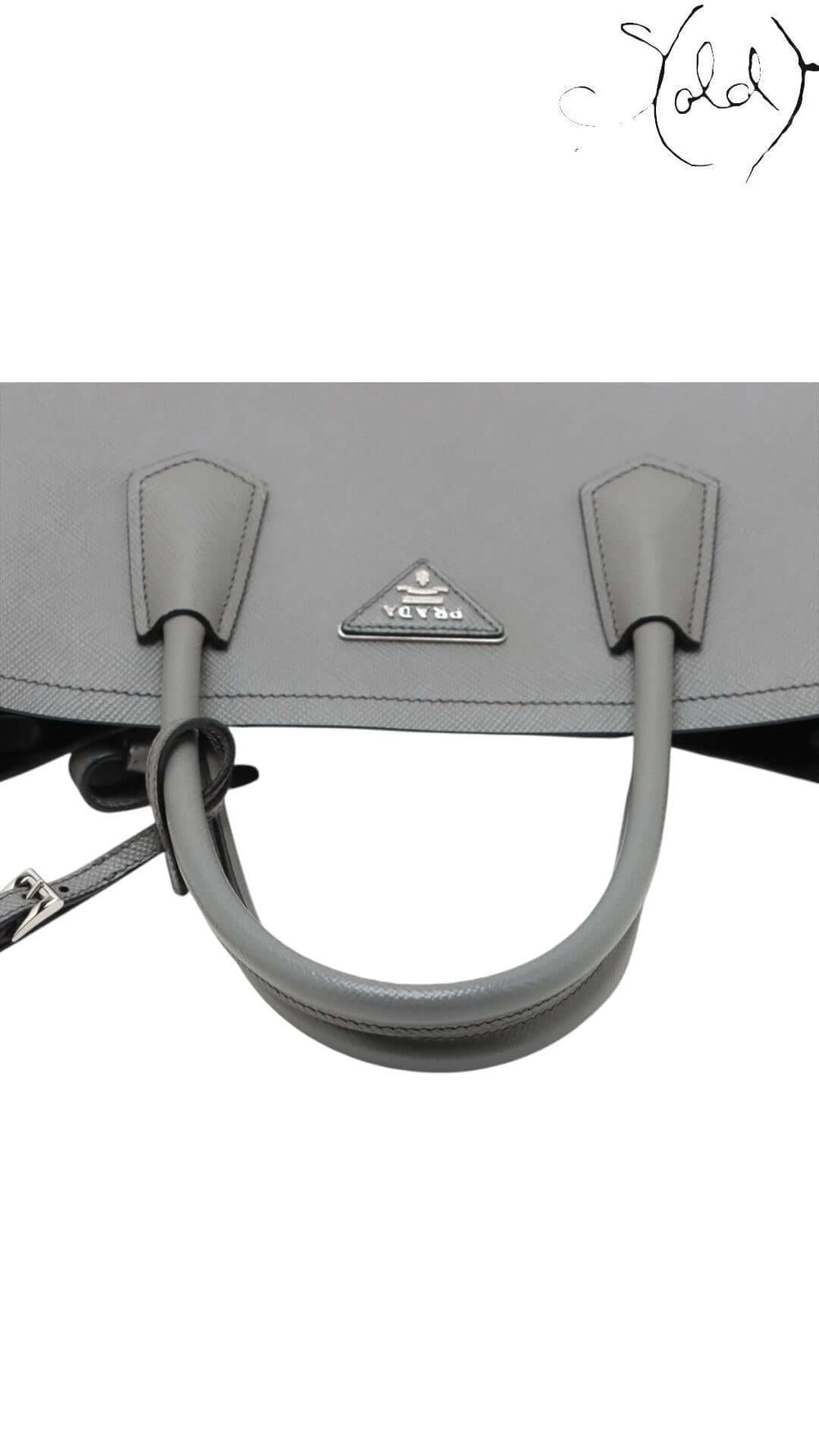 PRADA Saffiano Cuir 2-Way Large Tote – Graphite Grey Elegance, Hardware detail | Sold Attire