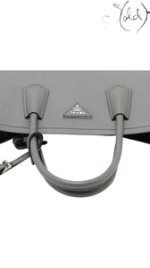 PRADA Saffiano Cuir 2-Way Large Tote – Graphite Grey Elegance, Hardware detail | Sold Attire
