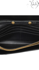 Prada Saffiano Lux Oro Chain Wallet in Black Leather, Base view | Sold Attire