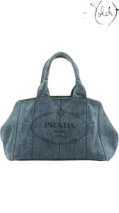 Prada Canapa Denim Logo Satchel Blue GHW 2010s | Sold Attire, Authenticated Pre - Owned | Sold Attire