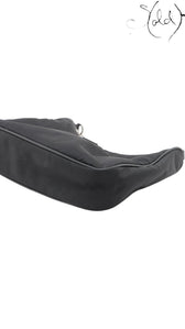 Sold Attire black Prada Re-Edition 2005 nylon shoulder bag with Saffiano leather trim and silver hardware.