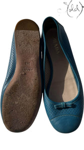 Prada Teal Leather Ballerinas– Perforated Poise, Back view | Sold Attire