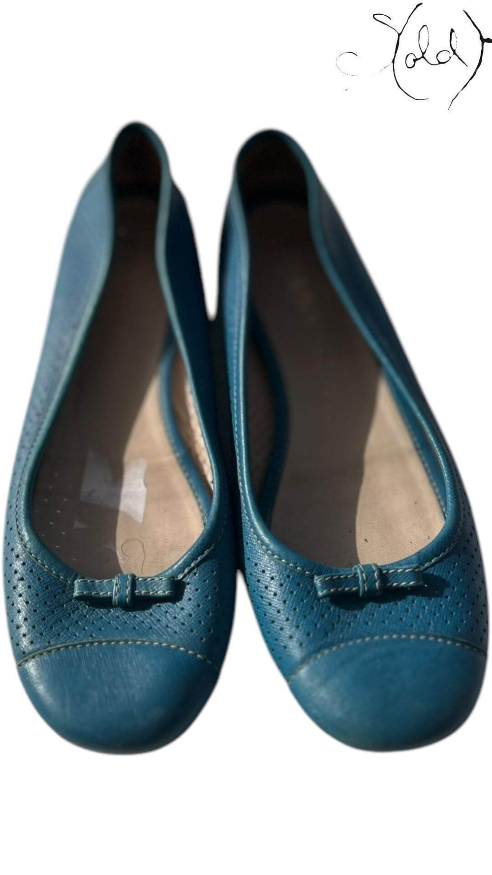 Prada Teal Leather Ballerinas– Perforated Poise, Detail view | Sold Attire