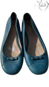 Prada Teal Leather Ballerinas– Perforated Poise, Detail view | Sold Attire
