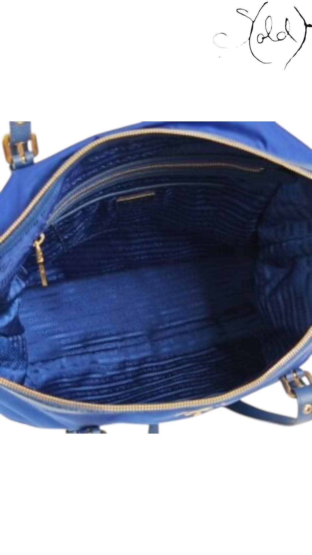 Prada Tote Bag variant_title Prada Tessuto Nylon 2 - Way Tote Royal Blue Gold Hardware 2010s | Sold Attire