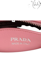 Sold Attire pink Saffiano leather Prada Monochrome Tote Mini with silver embossed logo and 'Made in Italy' detail.
