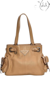 PRADA Vitello Daino Buckle Shoulder Bag – Sabbia Taupe Leather, Authenticated Pre-Owned | Sold Attire