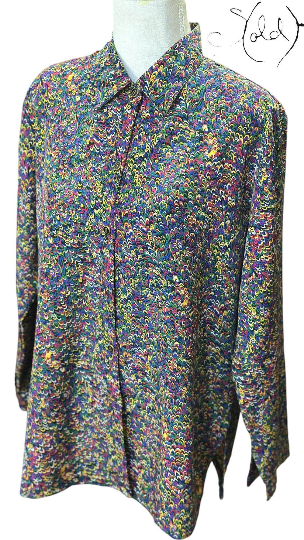 Psychedelic Feather Print Shirt – Fluid Fit, Interior view | Sold Attire