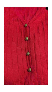 Red Cable Knit Cardigan - Vintage Wool Elegance, Back view | Sold Attire