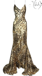 Roberto Cavalli 2003 Silk Leopard Chain Gown, Back view | Sold Attire