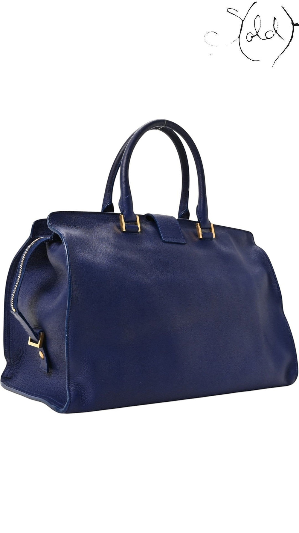 Sold Attire Saint Laurent Medium Classic Y Cabas tote in royal blue calfskin leather with gold-tone hardware.