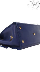 Sold Attire Saint Laurent Medium Classic Y Cabas tote in royal blue calfskin leather with gold-tone base studs