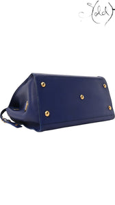 Sold Attire Saint Laurent Medium Classic Y Cabas bag base with gold-tone protective feet in royal blue calfskin leather