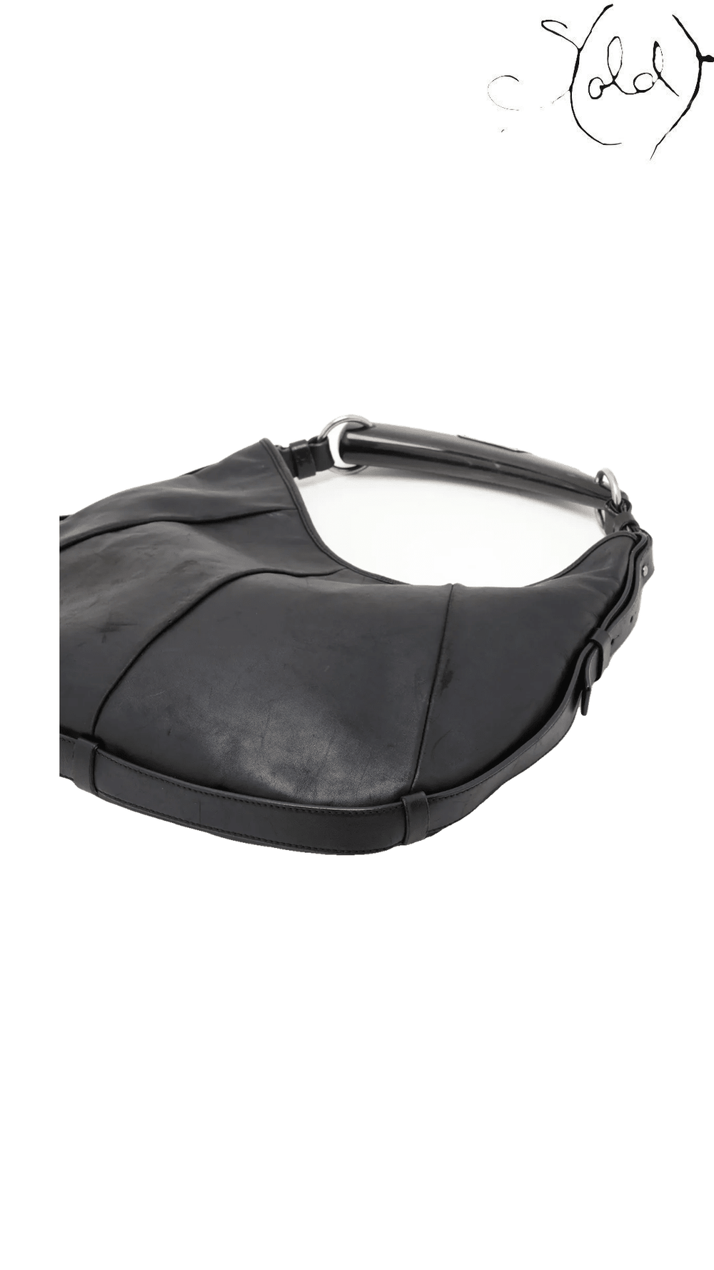 Saint Laurent Mombasa Black Leather Horn Shoulder Bag, base and side
