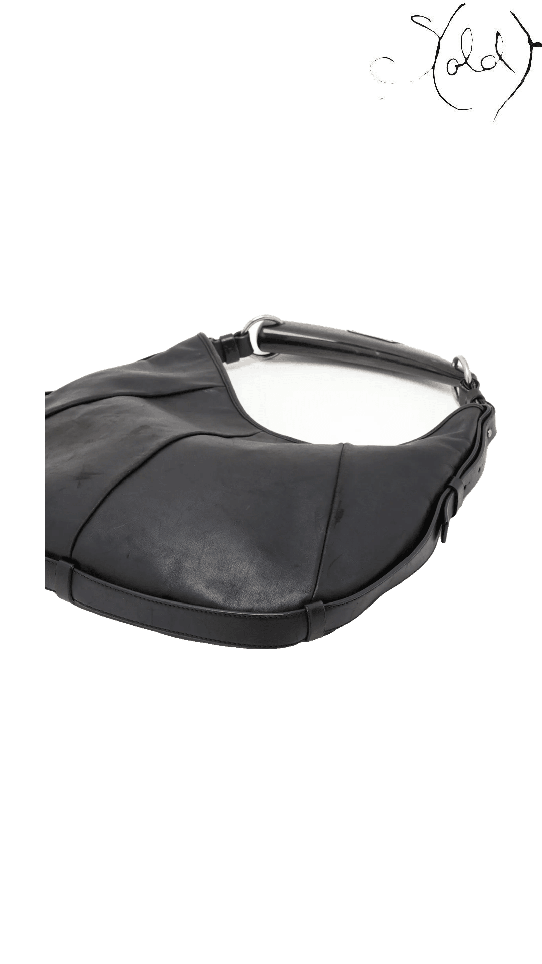Saint Laurent Mombasa Black Leather Horn Shoulder Bag, base and side