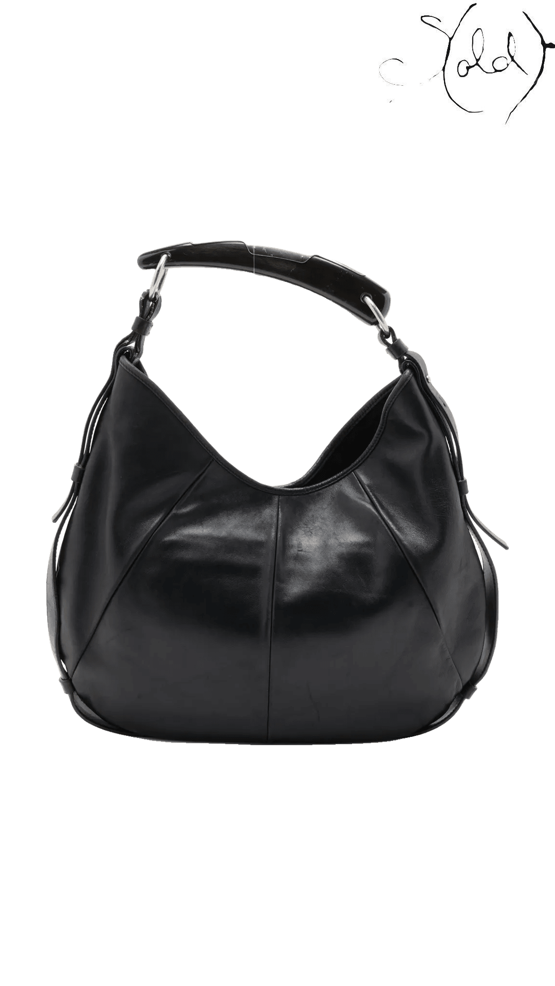 Saint Laurent Mombasa Black Leather Horn Shoulder Bag, reverse exterior