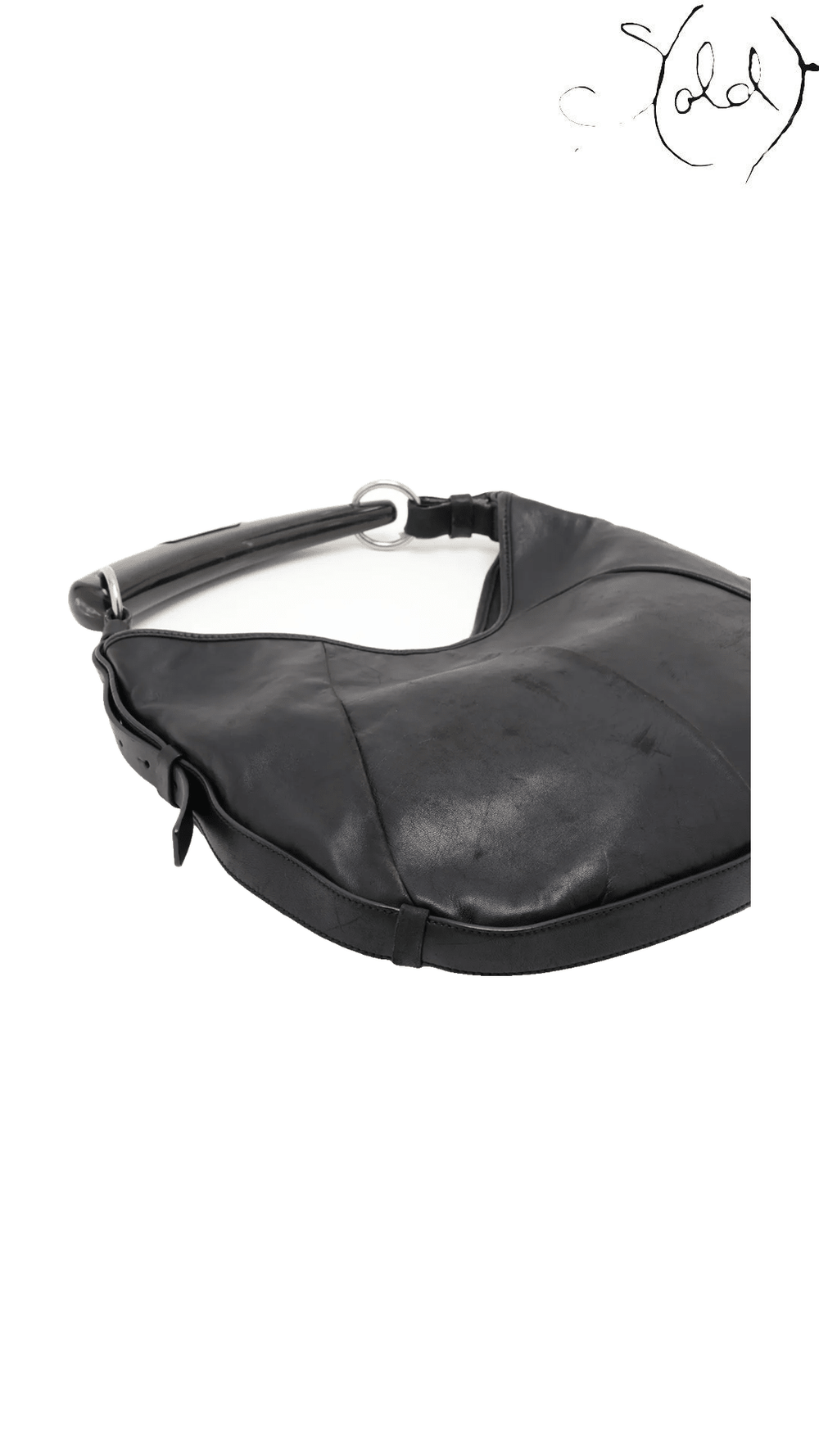 Saint Laurent Mombasa Black Leather Horn Shoulder Bag, opposite base and side