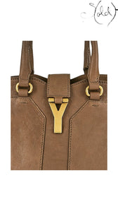 Sold Attire Saint Laurent Small Cabas Chyc bag in brown sheepskin leather featuring gold-tone YSL hardware and handles.