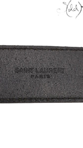 Sold Attire black leather Saint Laurent belt with embossed Paris logo. Size 85.