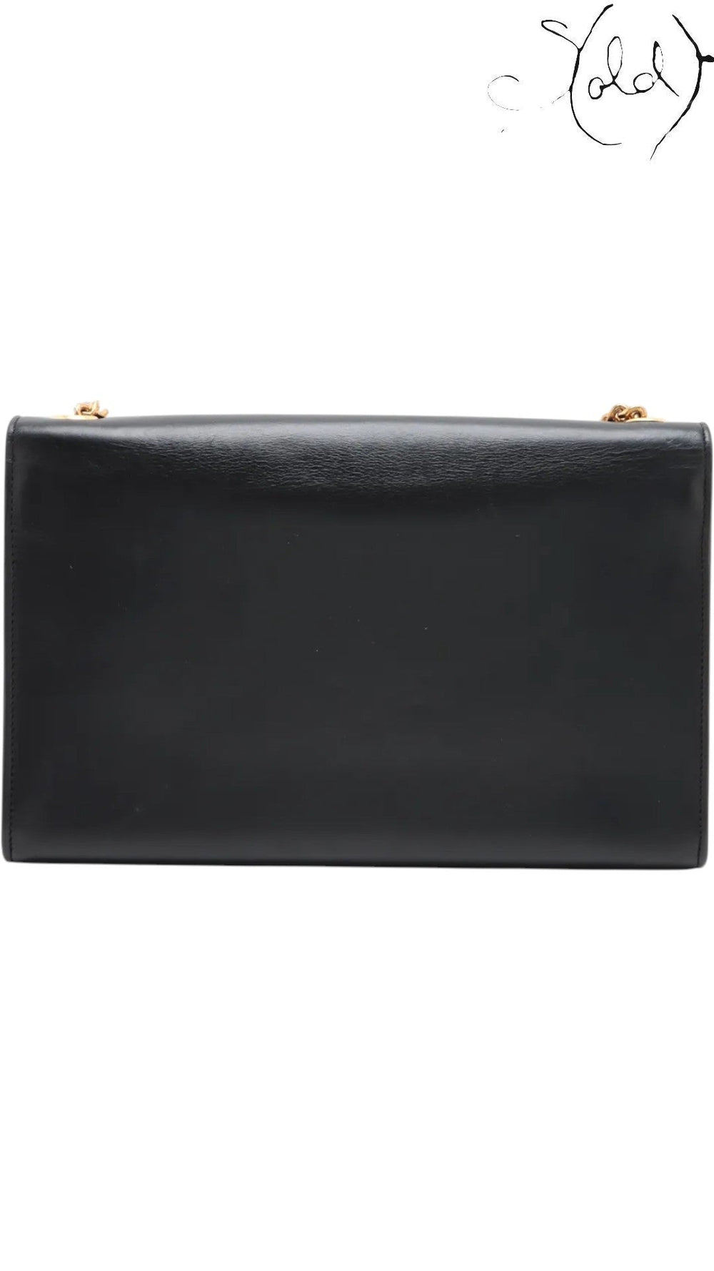Sold Attire black leather Saint Laurent Kate Tassel crossbody bag with gold chain detail.