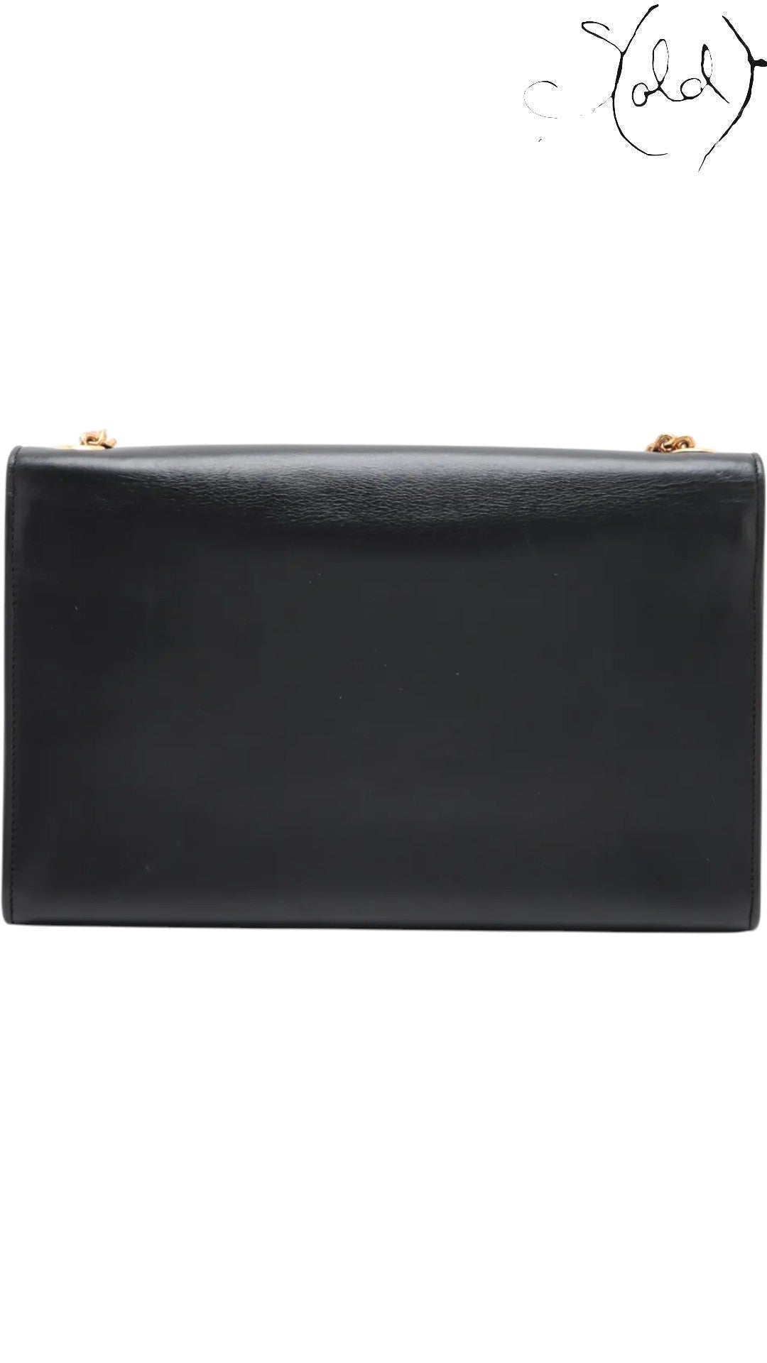 Sold Attire black leather Saint Laurent Kate Tassel crossbody bag with gold chain detail.