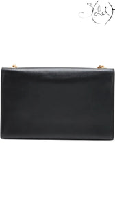Sold Attire black leather Saint Laurent Kate Tassel crossbody bag with gold chain detail.