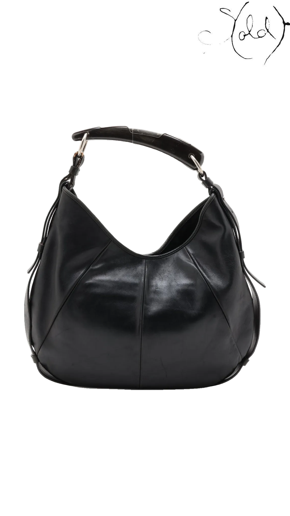 Saint Laurent Mombasa Black Leather Horn Shoulder Bag, reverse exterior