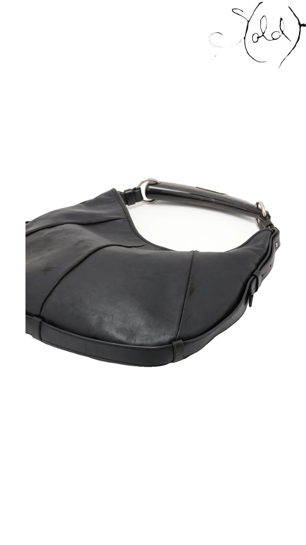 Saint Laurent Mombasa Black Leather Horn Shoulder Bag, base and side