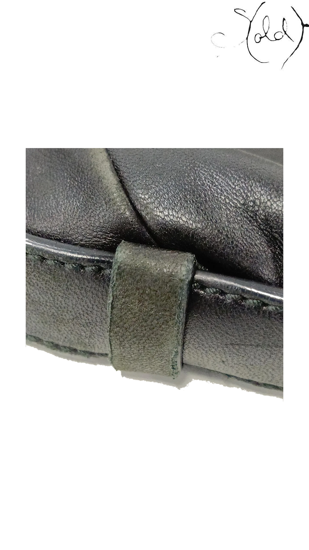 Saint Laurent Mombasa Black Leather Horn Shoulder Bag, side strap wear detail