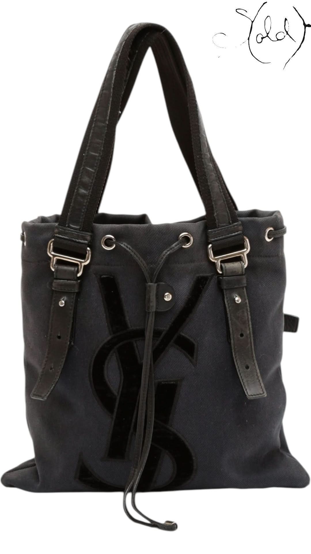 Saint Laurent Tote Bag Saint Laurent Rive Gauche Kahala Black Canvas Tote | Sold Attire