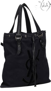 Saint Laurent Rive Gauche Kahala Black Canvas Tote, Interior view | Sold Attire