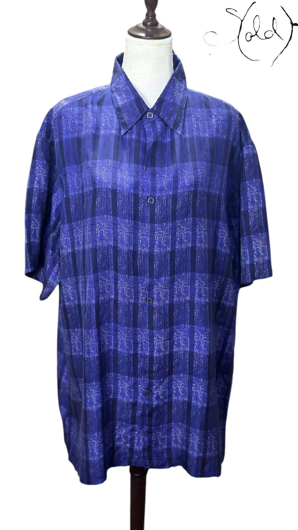 Silk Plaid Shirt in Cobalt – Soft Structure, Back view | Sold Attire