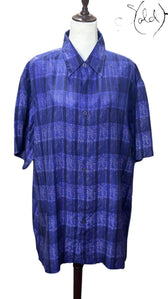 Silk Plaid Shirt in Cobalt – Soft Structure, Back view | Sold Attire