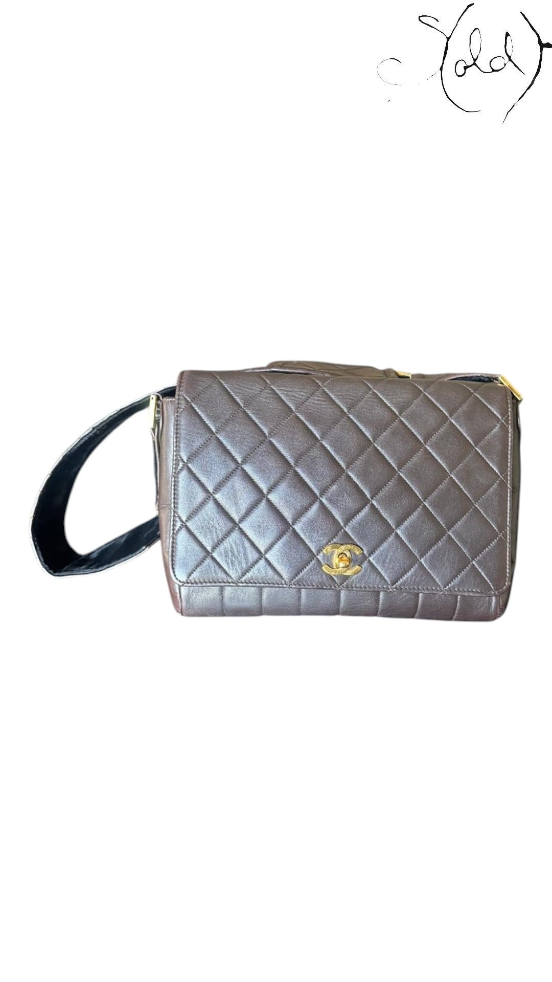 Sold Attire chocolate brown quilted lambskin Chanel Classique Single Full Flap bag with 24k gold CC turn-lock.