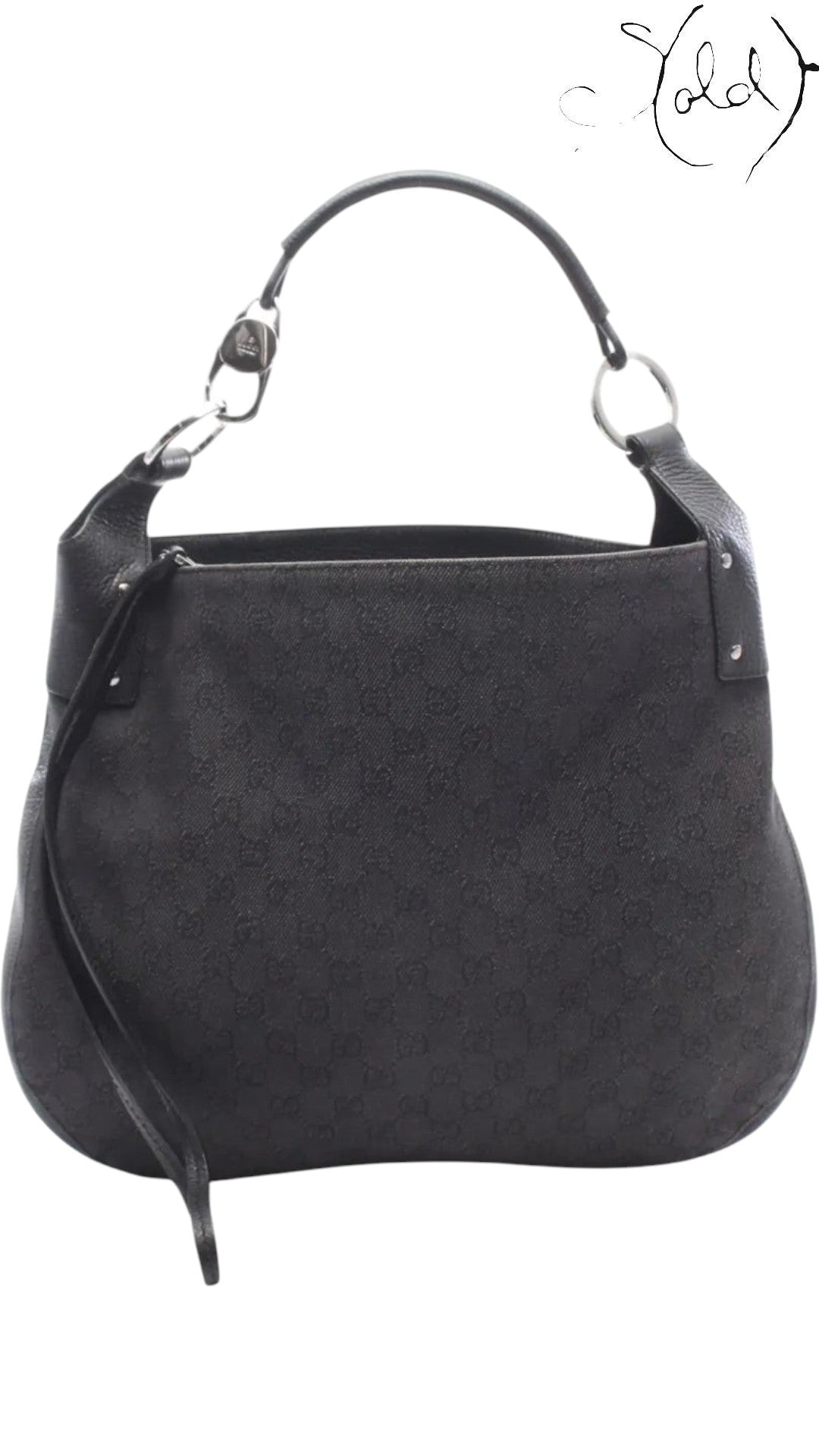 Sold Attire vintage Gucci 00s black GG Supreme canvas shoulder bag with calfskin trim and silver-tone hardware