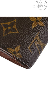Sold Attire Louis Vuitton Joey wallet in brown Monogram coated canvas with textured finish and leather trim