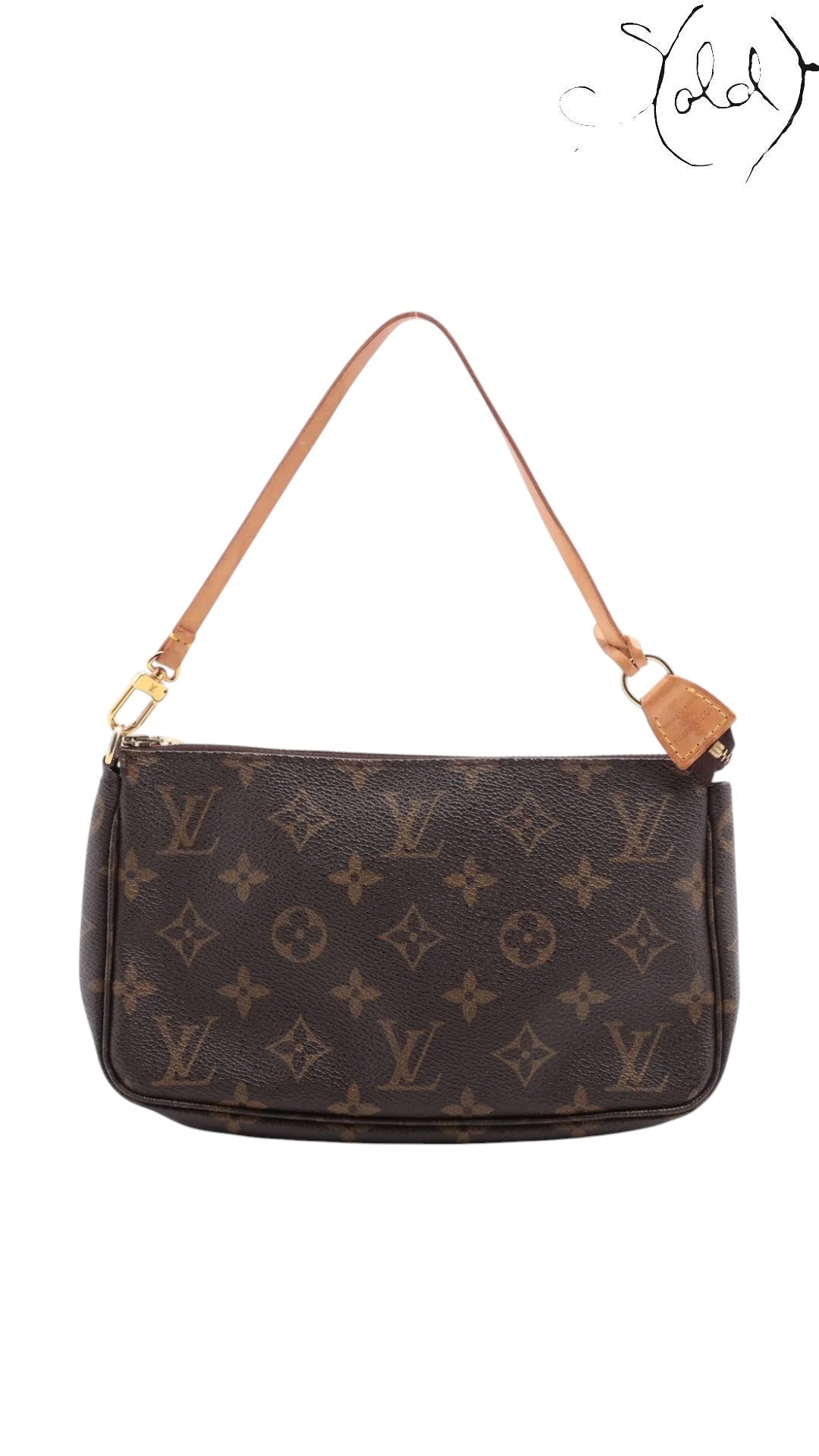 Sold Attire pre-owned Louis Vuitton Monogram Pochette Accessoires M51980 in brown coated canvas with leather strap
