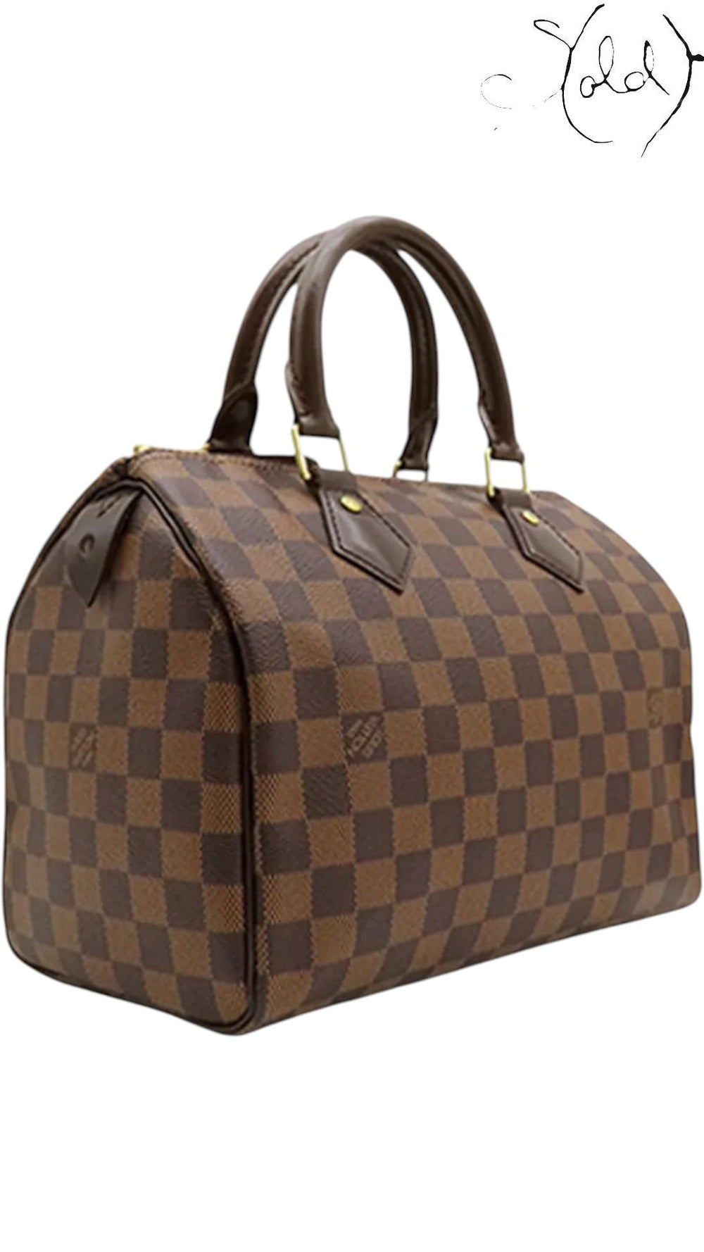 Sold Attire Louis Vuitton Speedy 25 handbag in brown Damier Ebene coated canvas with leather trim and brass hardware